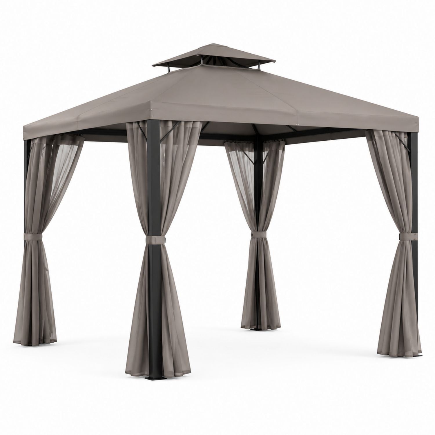 Outdoor Steel Gazebo with Polyester Canopy and Curtains 300cm x 300cm x 270cm