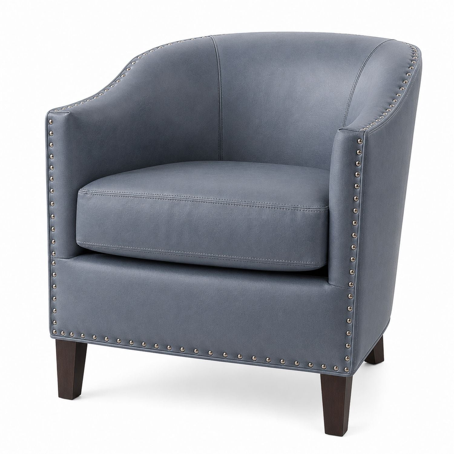 Armchair Faux Leather Gray with Nailhead Detail 29.5 inches Height