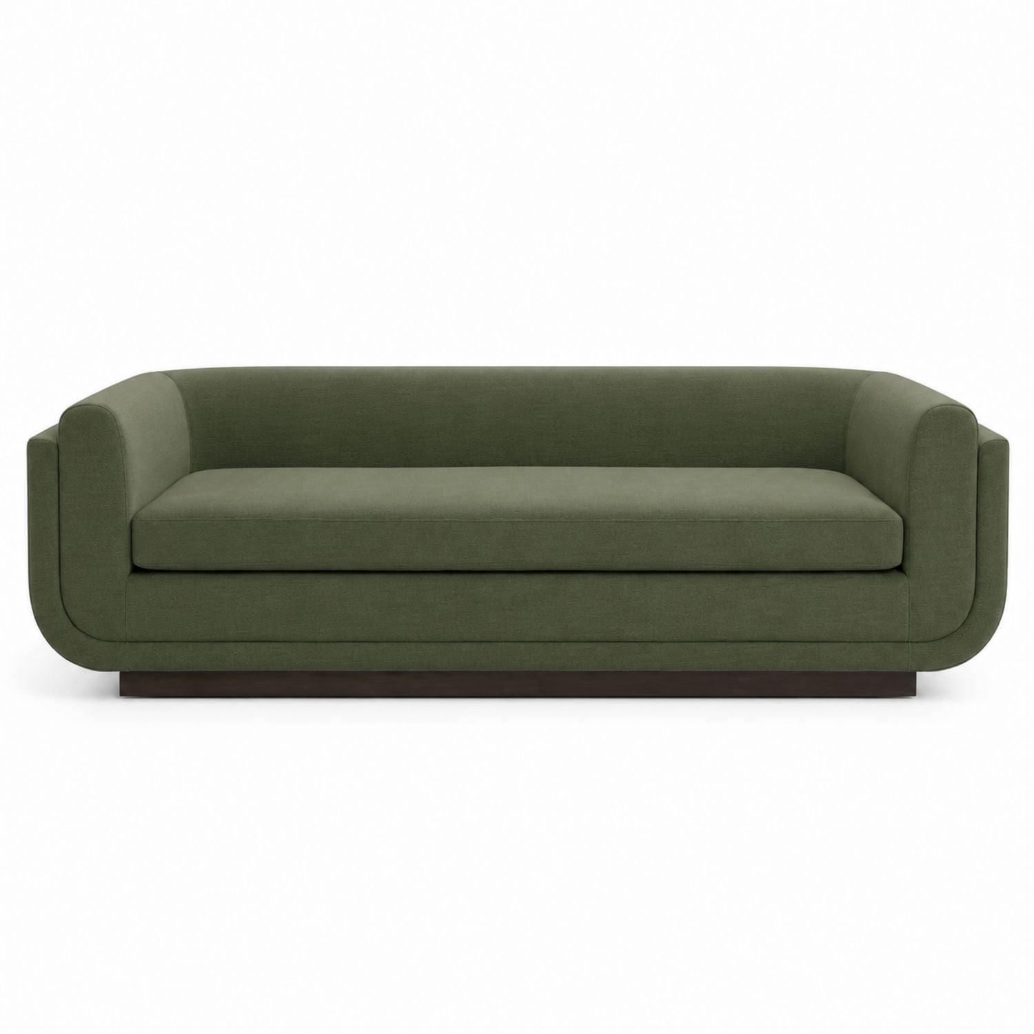 Green Upholstered Fabric Sofa with Wooden Base 85in