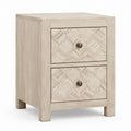 Two-Drawer Oak Wood Nightstand with Geometric Pattern Beige 50cm x 40cm x 60cm