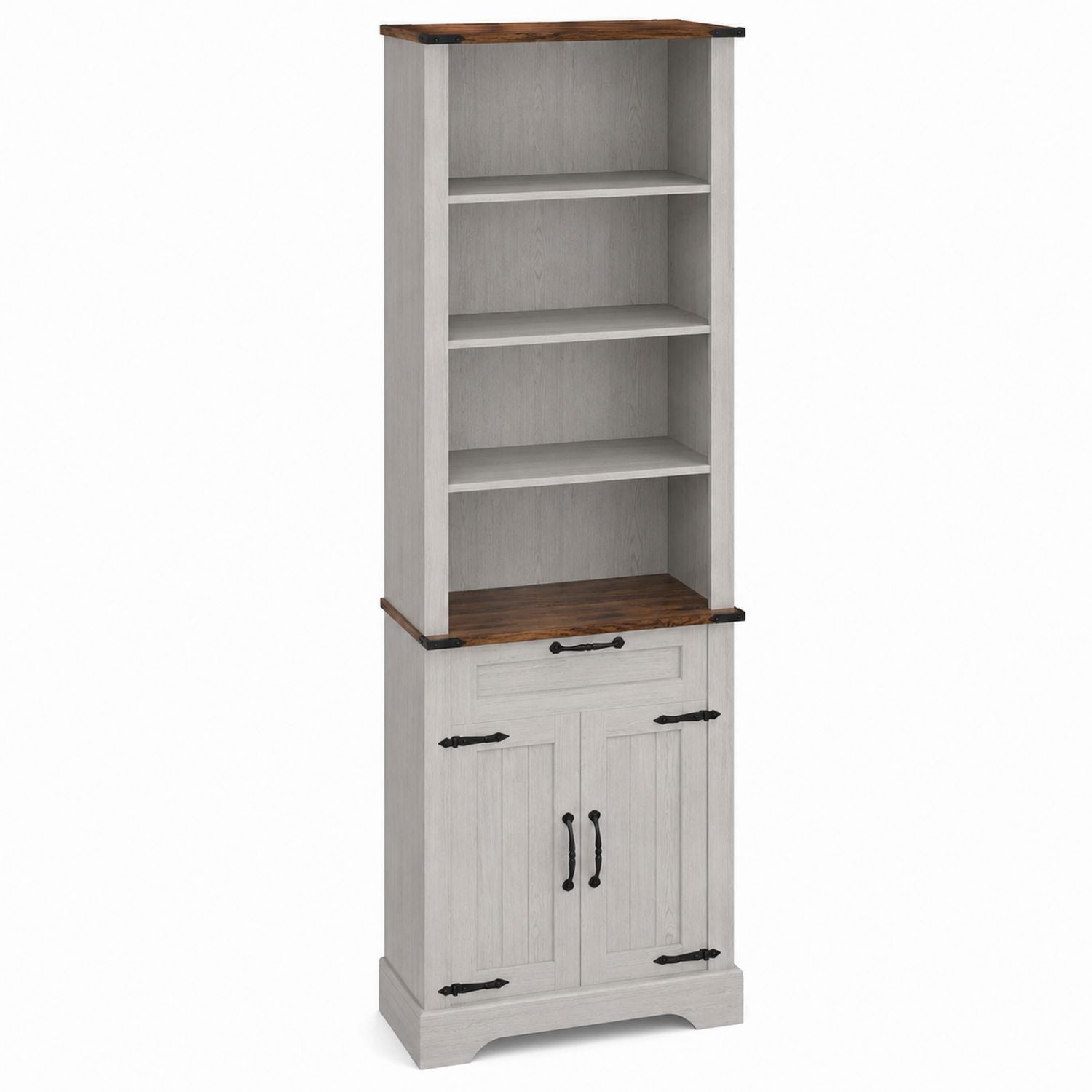 Wood Bookcase with Storage Cabinet Gray and Brown 4-Shelf Unit 180cm x 60cm x 35cm