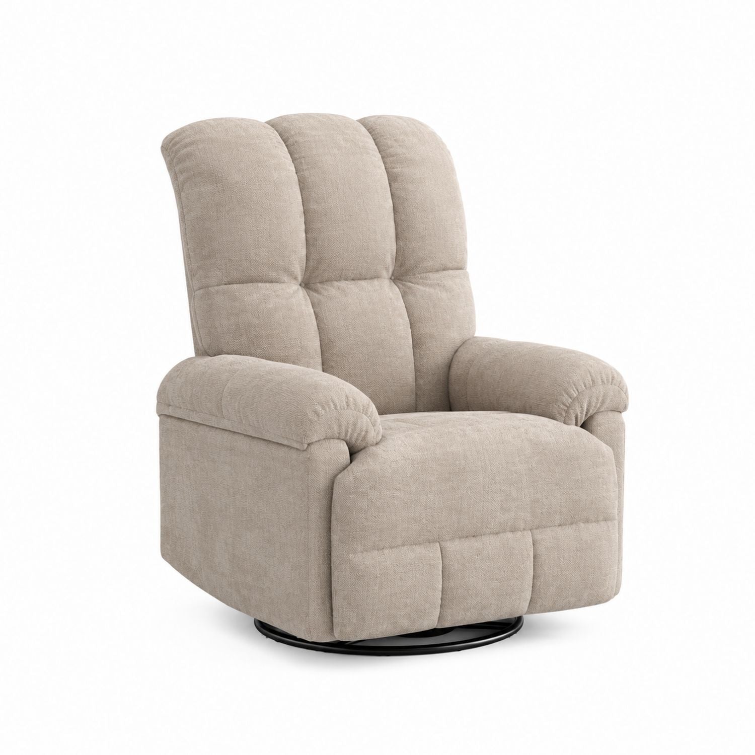 Recliner Chair Fabric Beige Swivel Base 98cm x 89cm x 102cm