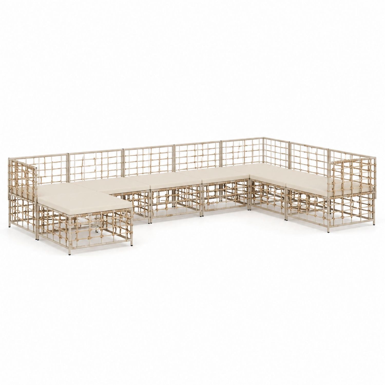 Outdoor L-Shaped Aluminum Frame Sofa with Beige Cushions