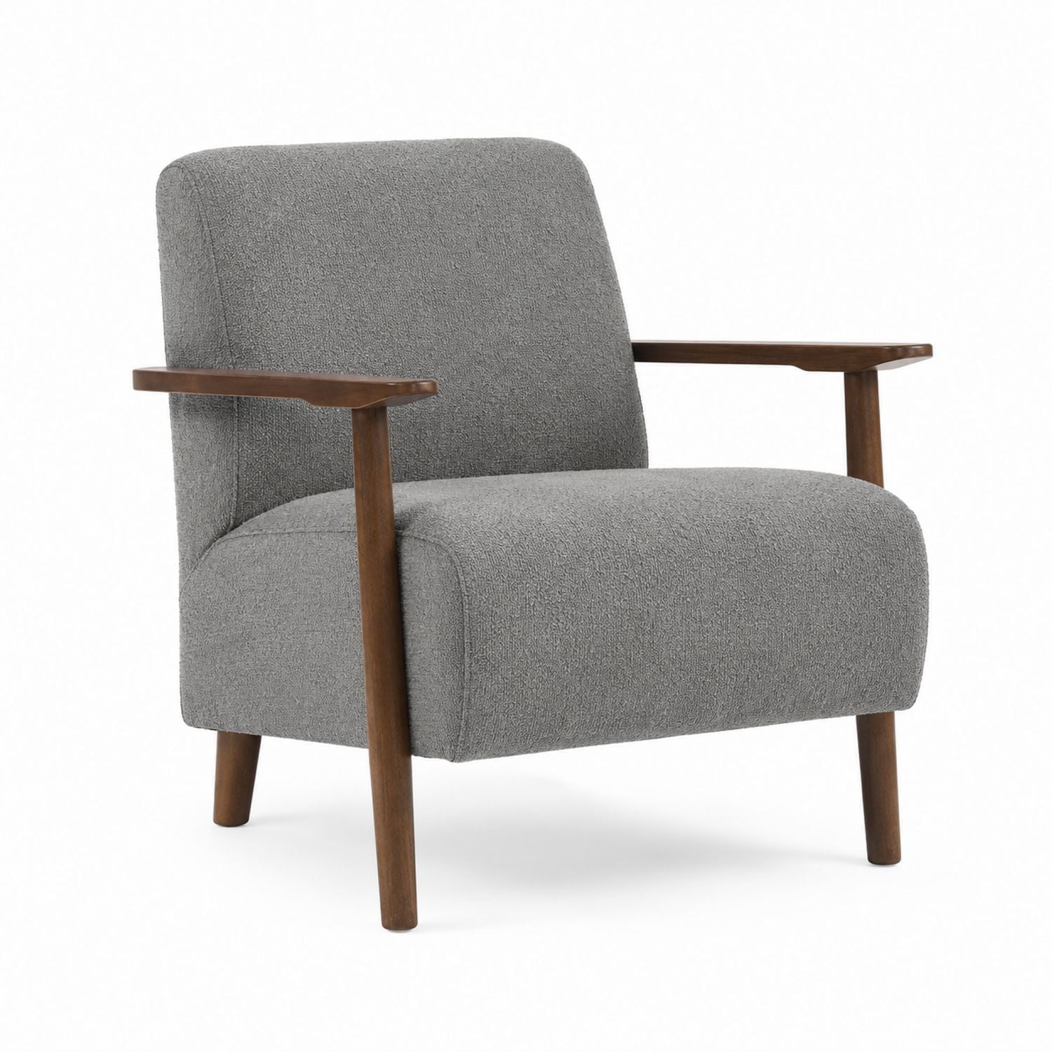 Gray Fabric Armchair with Walnut Wood Frame