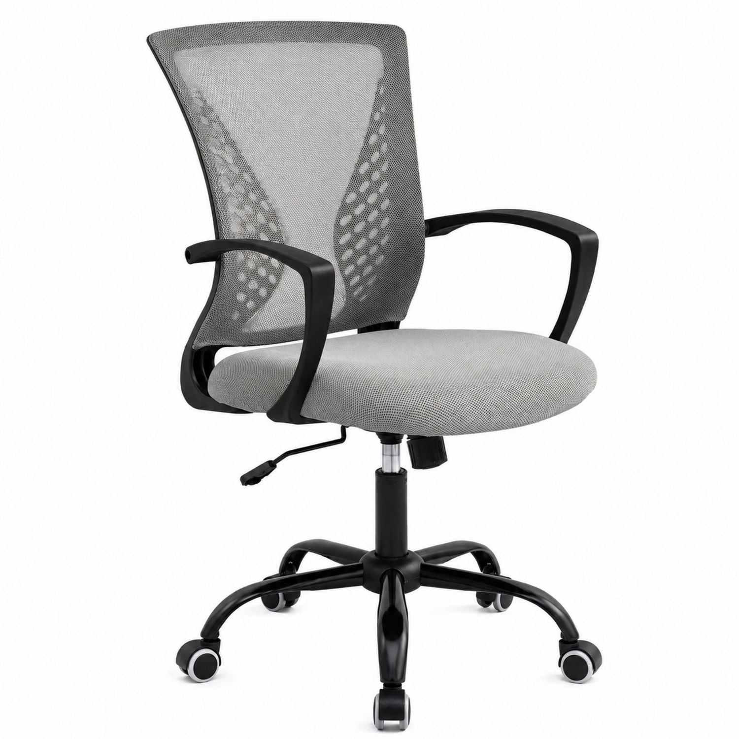 Mesh Office Chair Ergonomic Adjustable Nylon Base Black Frame Gray Seat