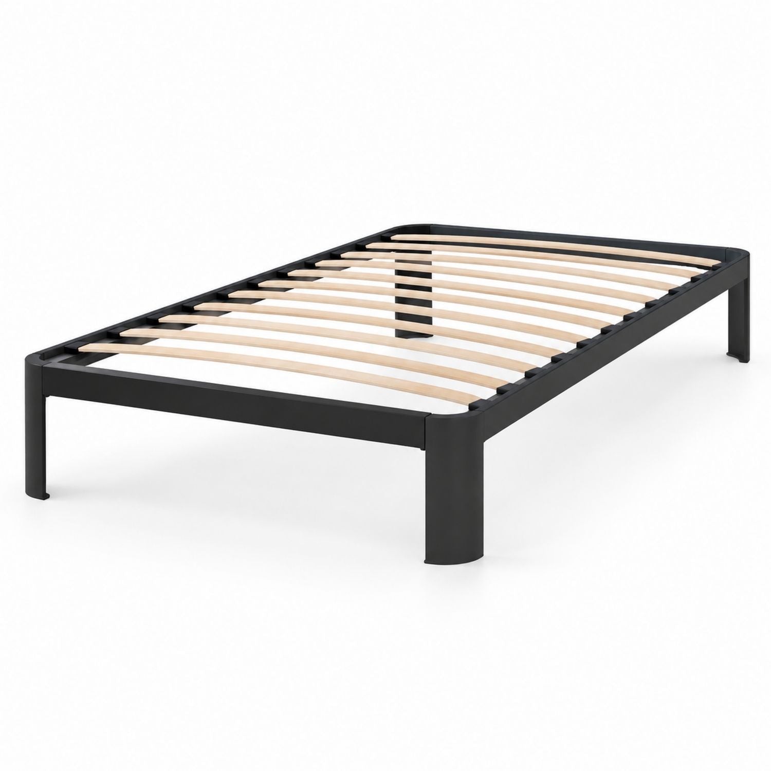 Twin Size Metal Bed Frame with Plywood Slats Black