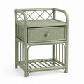 Rattan Nightstand with Single Drawer and Green Finish