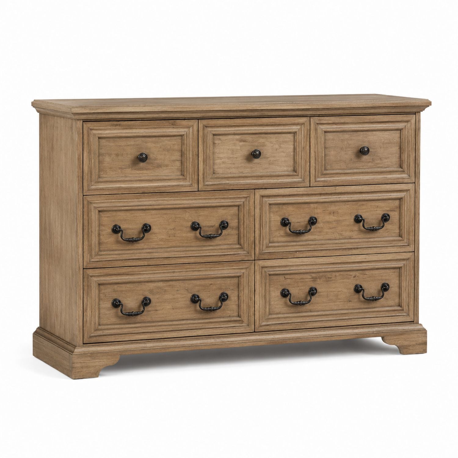 Wooden Dresser with Seven Drawers Natural Oak Finish