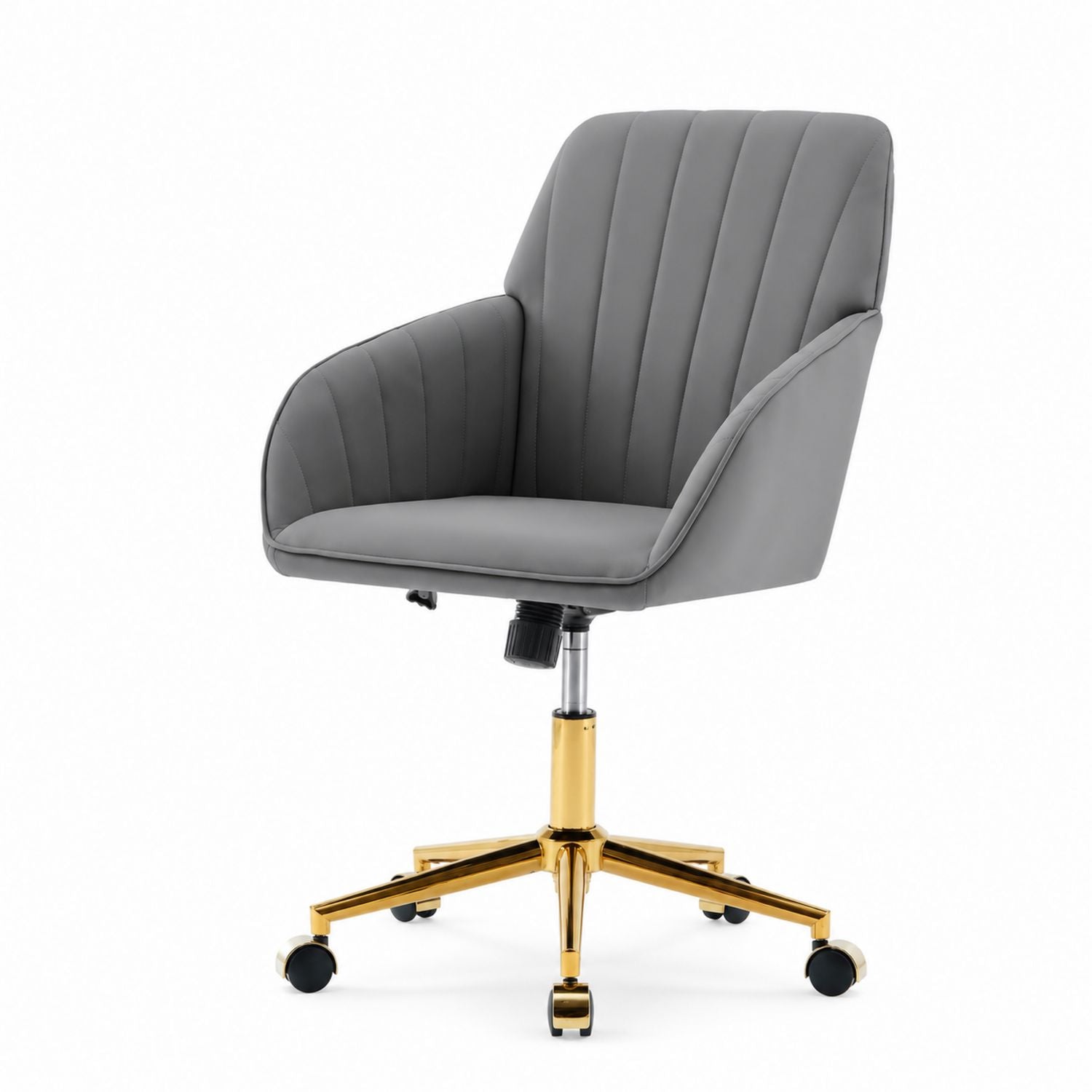 Office Chair PU Leather Gray with Gold Metal Base