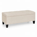 Beige Polyester Fabric Rectangular Storage Bench with Solid Wood Legs