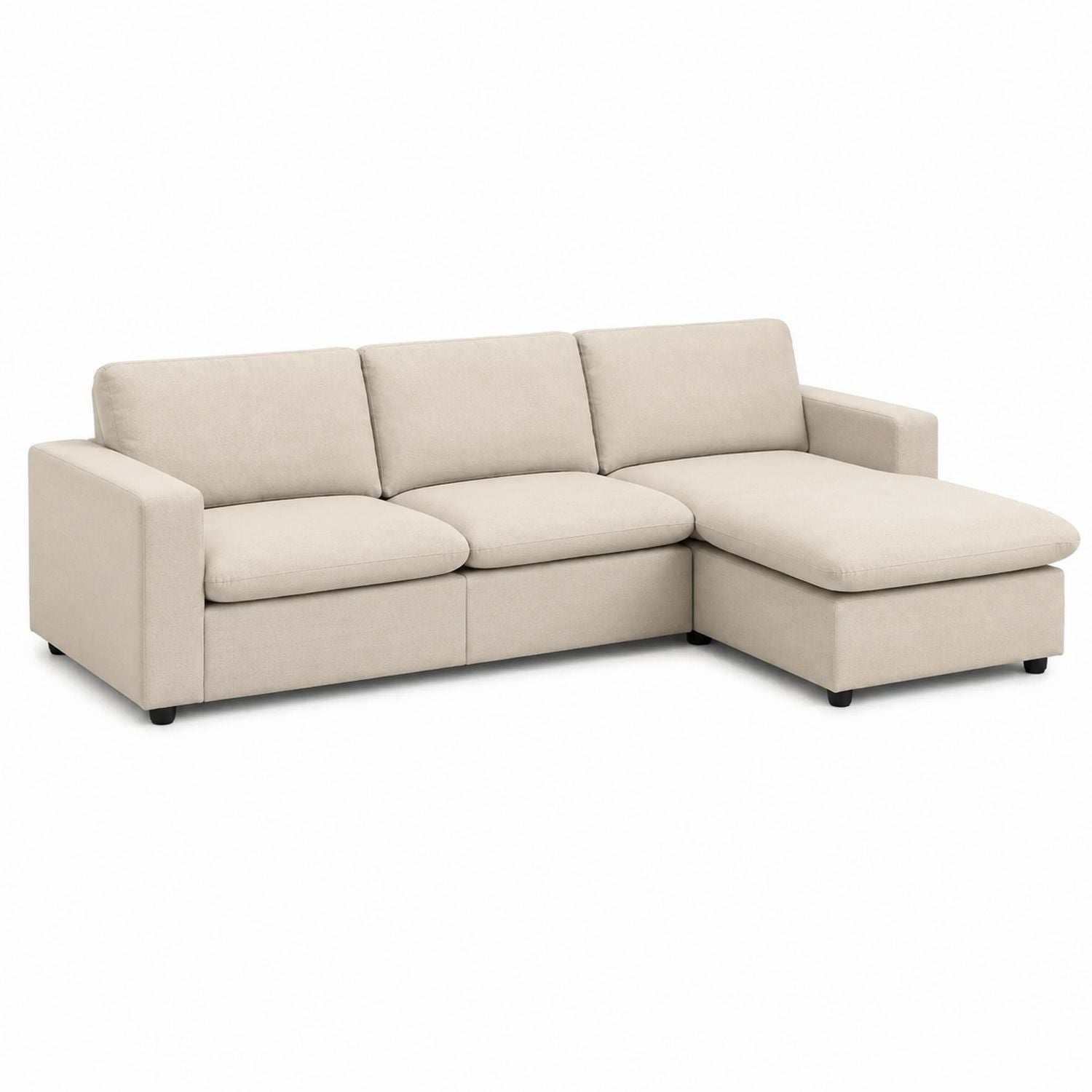 Beige Fabric Sectional Sofa with Chaise 270cm