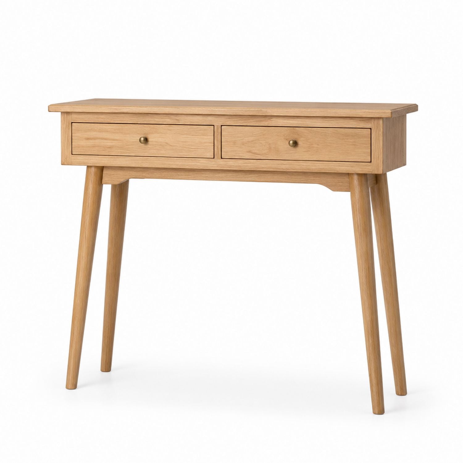 Solid Oak Console Table with Two Drawers, Natural Finish