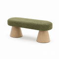 Green Fabric Bench with Oak Wood Base