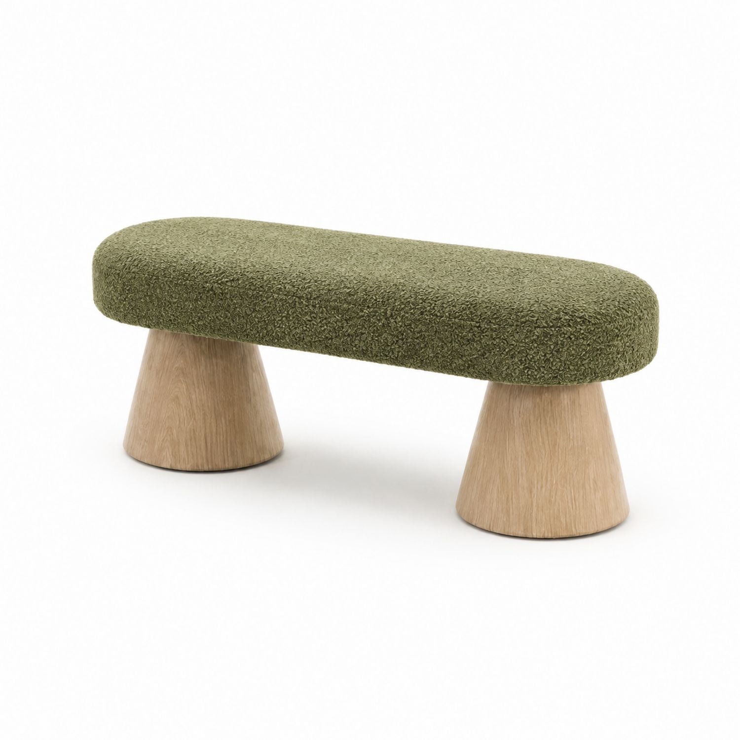 Green Fabric Bench with Oak Wood Base