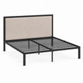 Queen Metal Bed Frame with Linen Upholstered Headboard