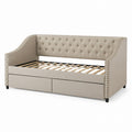 Beige Wood and Polyester Upholstered Tufted Daybed with Trundle