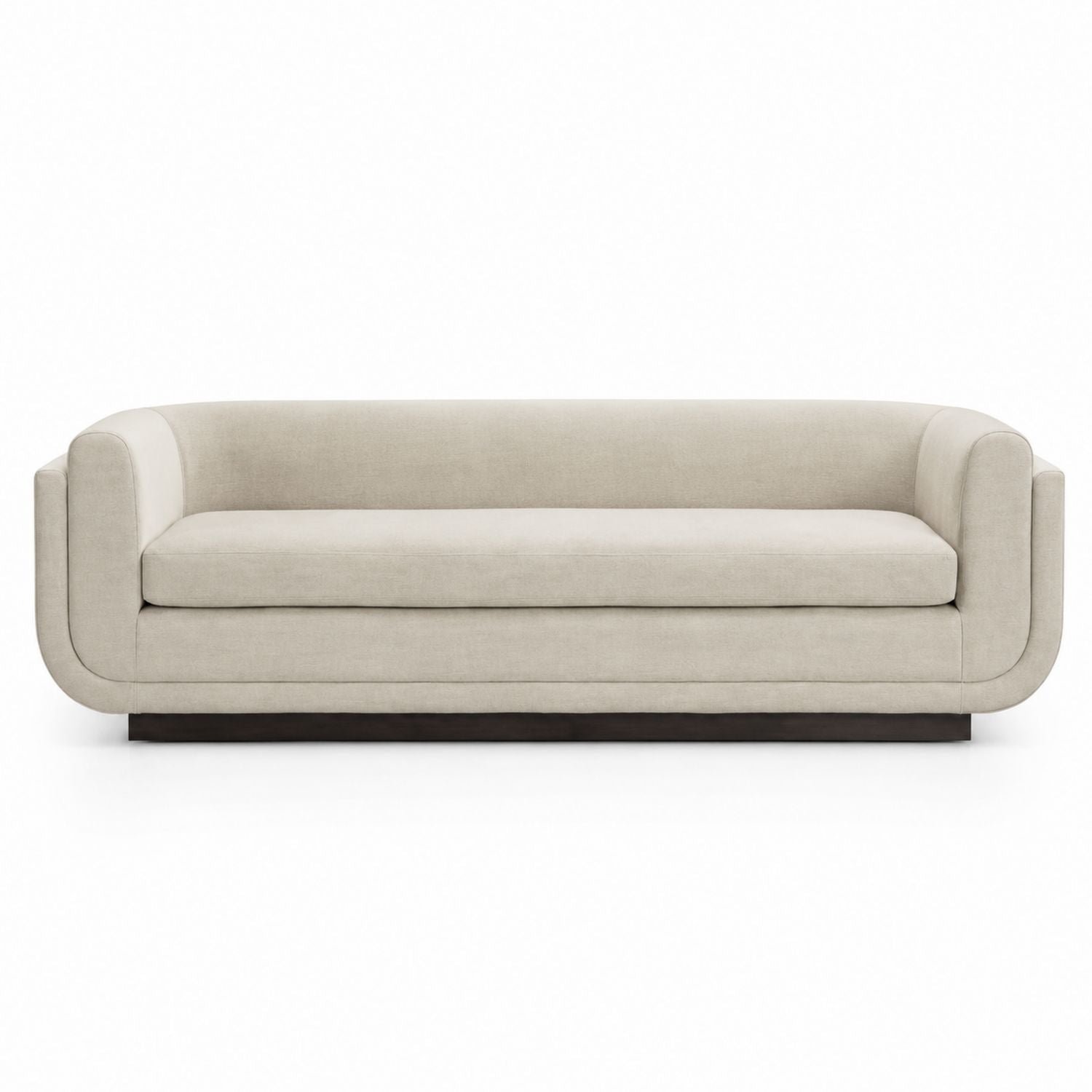 Beige Polyester Fabric Sofa with Curved Arms 220cm