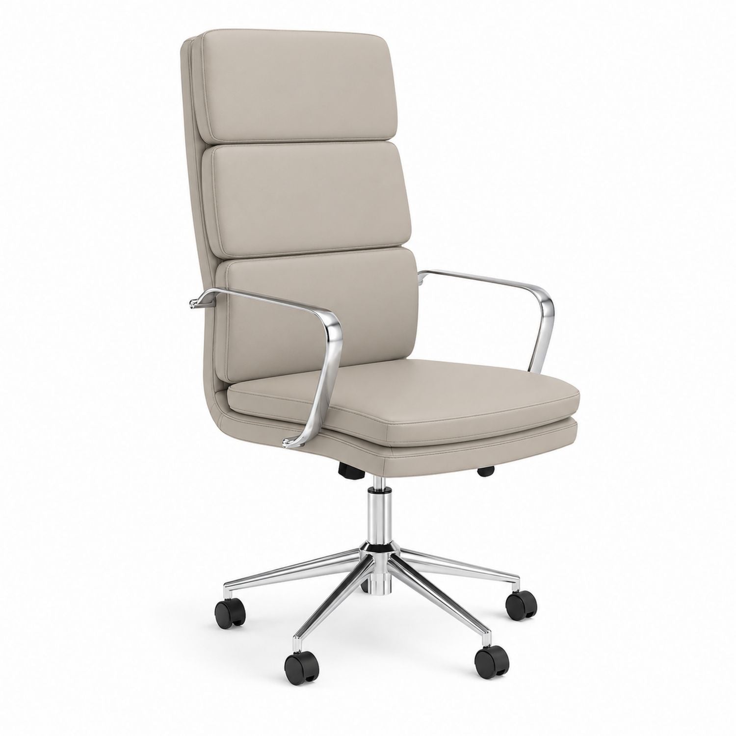 Office Chair High Back Synthetic Leather Beige Adjustable Swivel Chrome Base