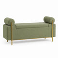 Green Fabric Bench with Metal Legs and Storage