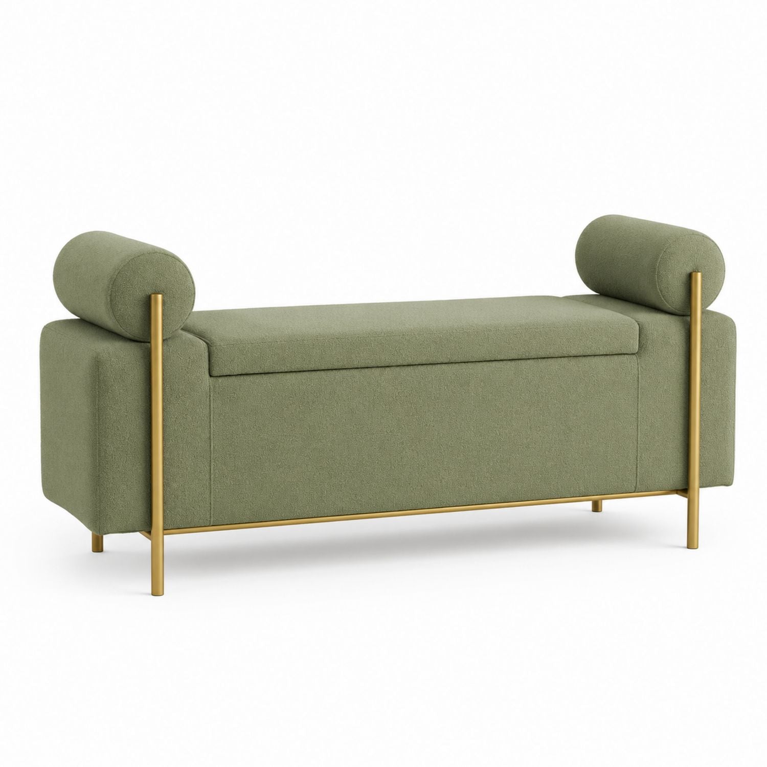 Green Fabric Bench with Metal Legs and Storage