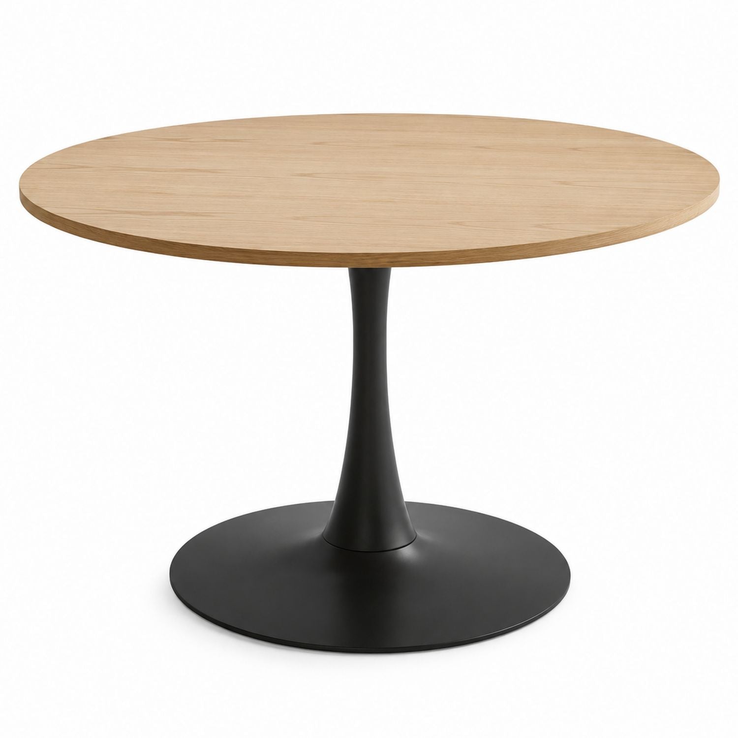 Round Wood Dining Table with Black Metal Base