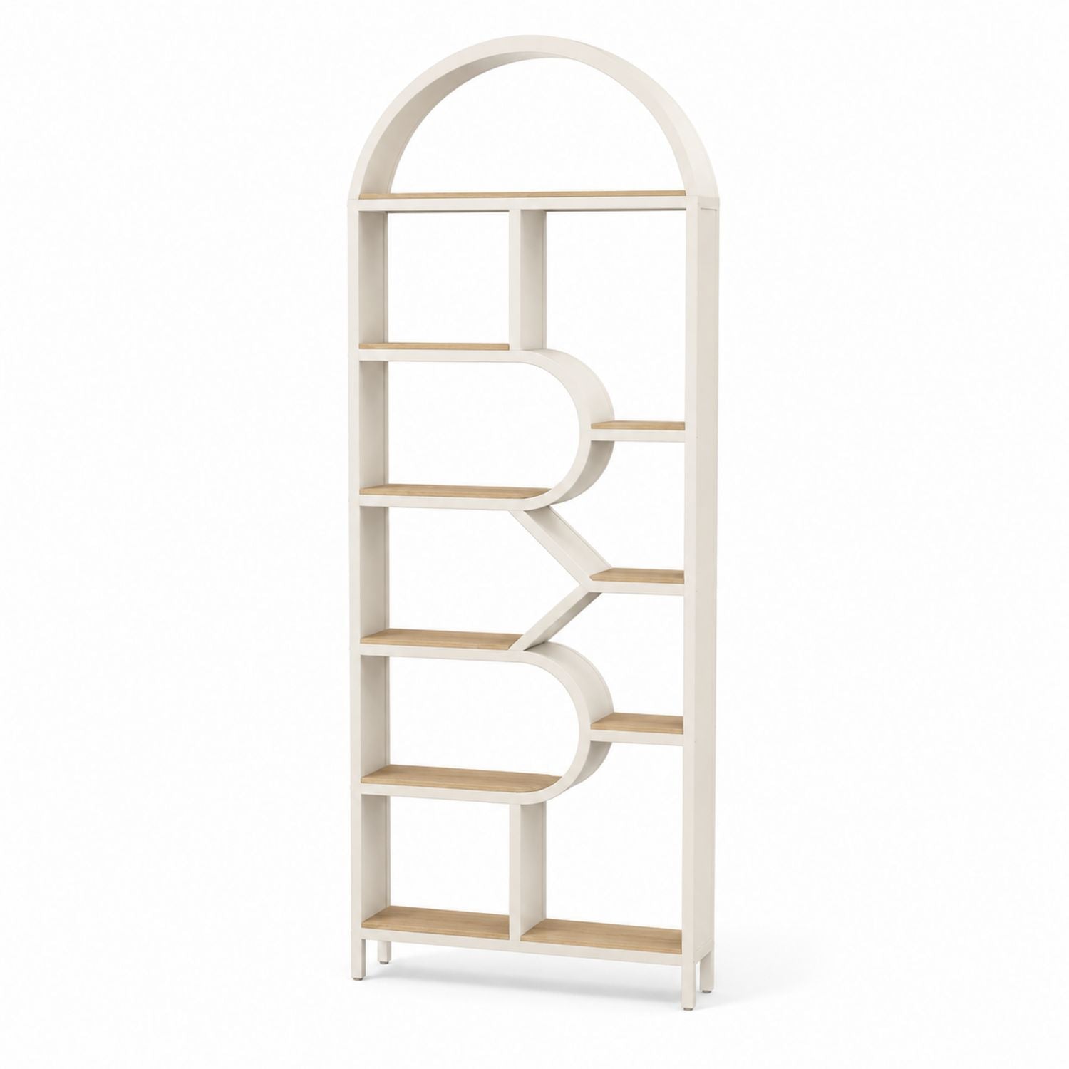 Arched Metal and Wood Bookcase with Shelves 180cm Height