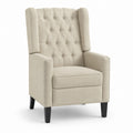 Beige Polyester Fabric Wingback Chair with Button Tufting and Nailhead Trim