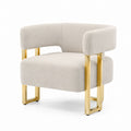 Curved Bouclé Upholstered Lounge Chair with Gold Metal Frame