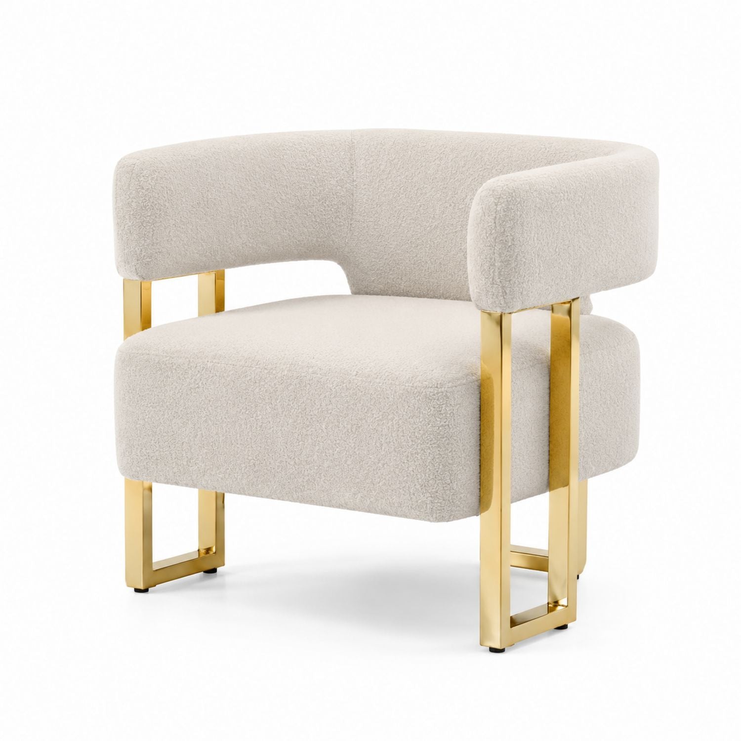 Curved Bouclé Upholstered Lounge Chair with Gold Metal Frame