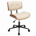 Office Chair Adjustable PU Leather with Wood Finish and Steel Base Beige