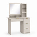 Light Gray MDF Vanity Table with Mirror and Storage Shelves