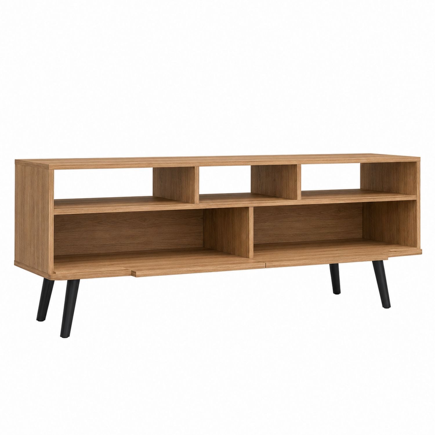 Wood Console Table with Open Shelves and Metal Legs