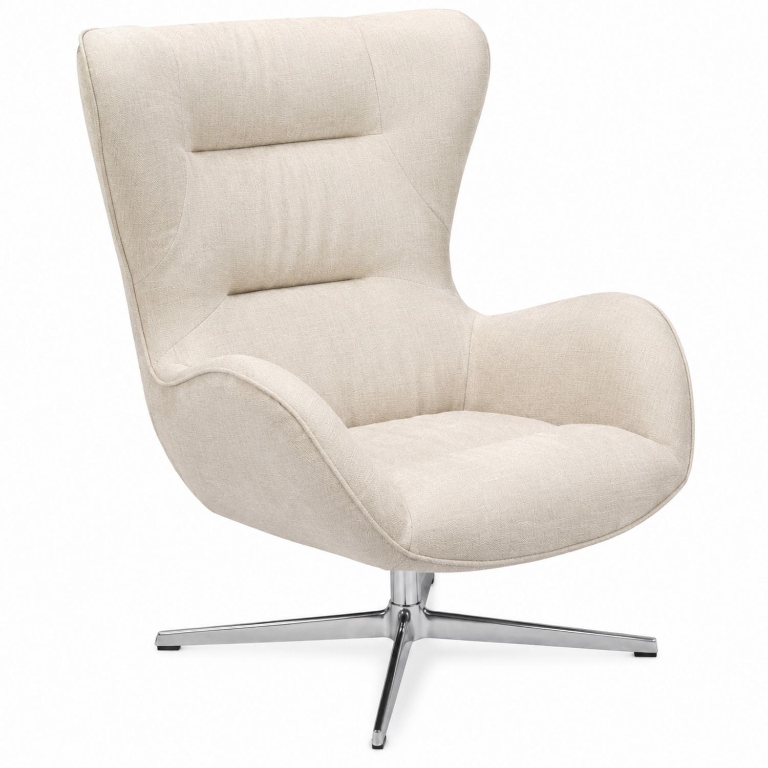 Beige Linen Upholstered Swivel Lounge Chair with Chrome Base