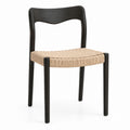 Wood Dining Chair with Woven Seat, Black and Natural