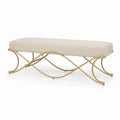 Beige Linen Upholstered Bench with Gold Metal Frame 45in x 18in x 18in