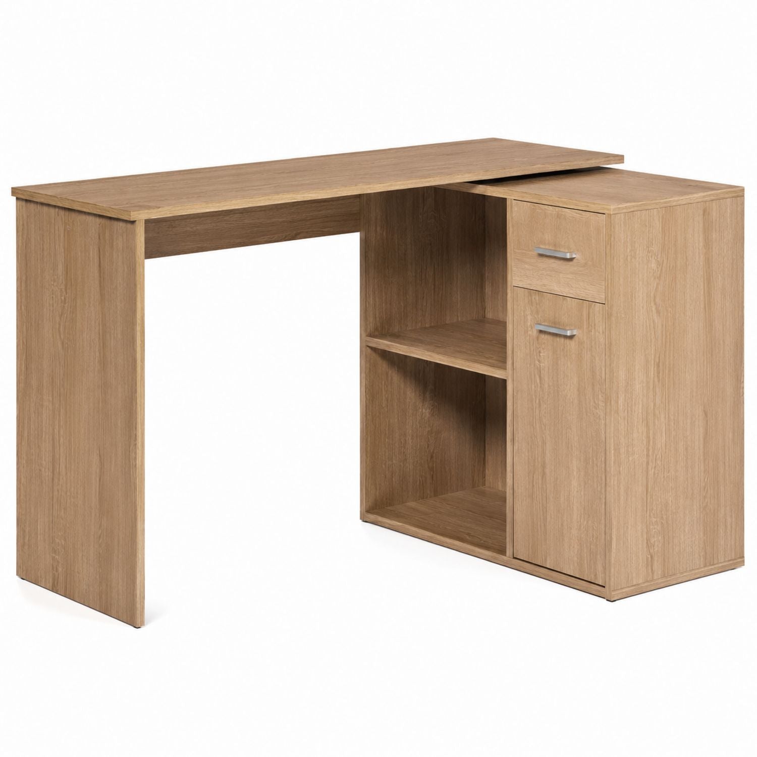 L-Shaped Desk with Storage Shelves and Drawer Oak Wood 136cm