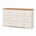 6-Drawer Dresser MDF and Oak Veneer White and Gold 120 cm