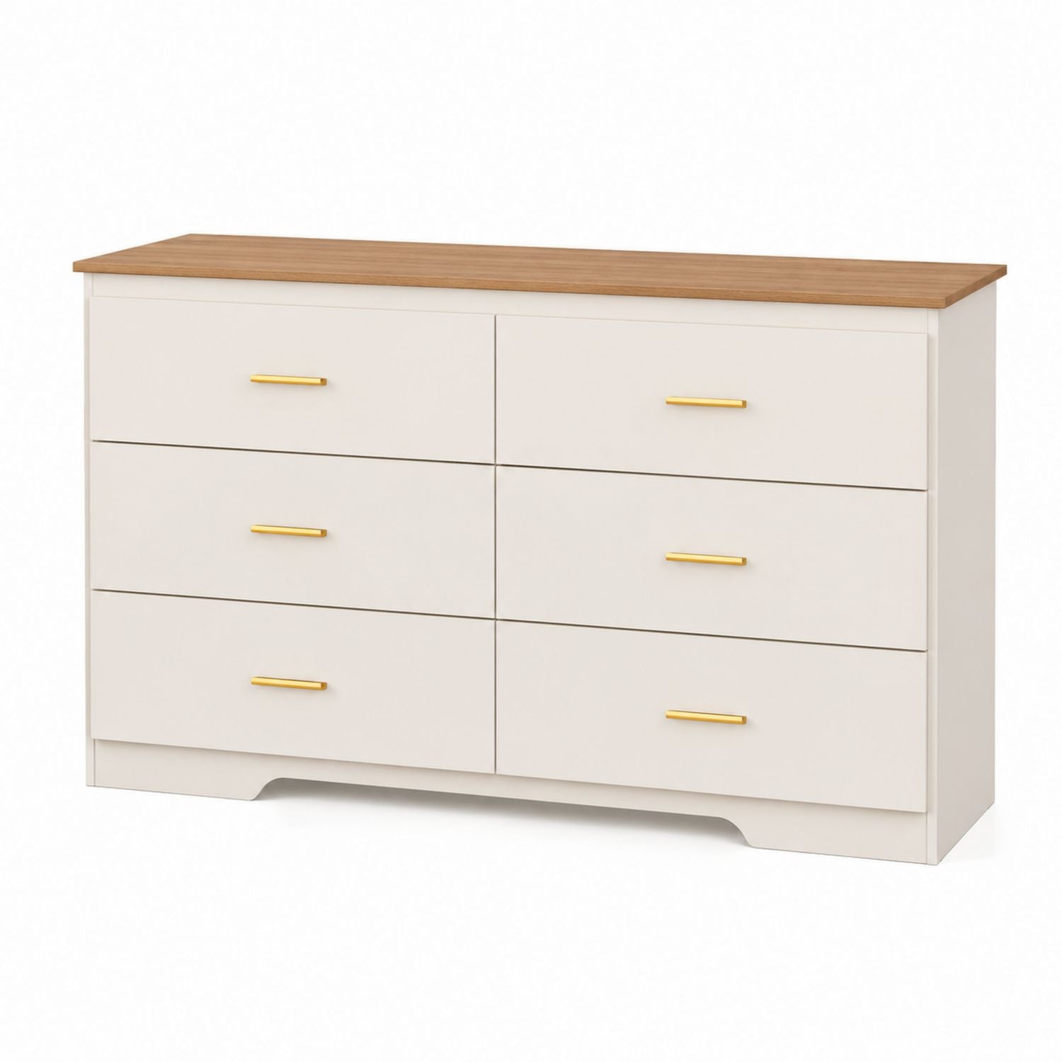 6-Drawer Dresser MDF and Oak Veneer White and Gold 120 cm
