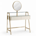 Glass Top Vanity Table with Mirror and Metal Frame