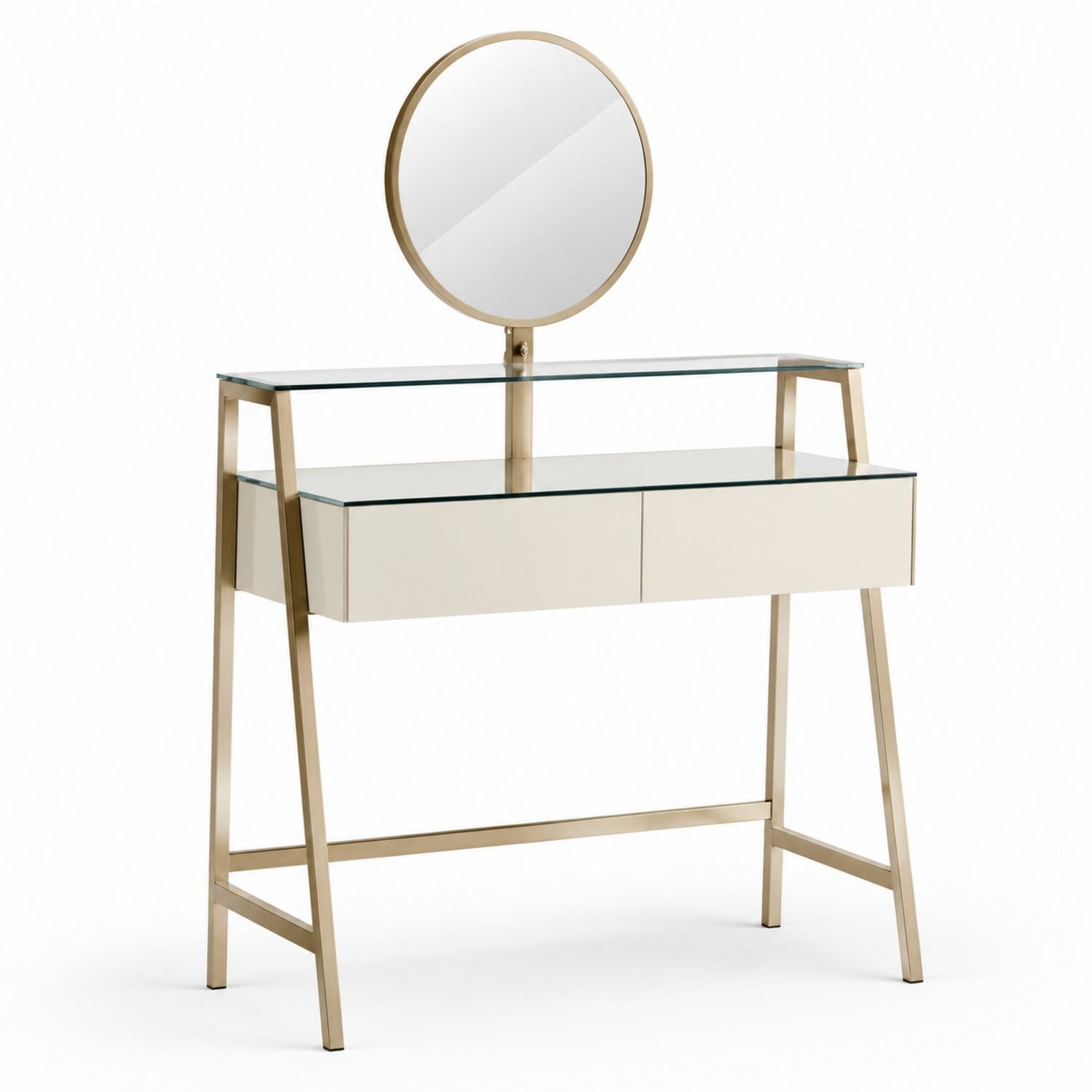 Glass Top Vanity Table with Mirror and Metal Frame