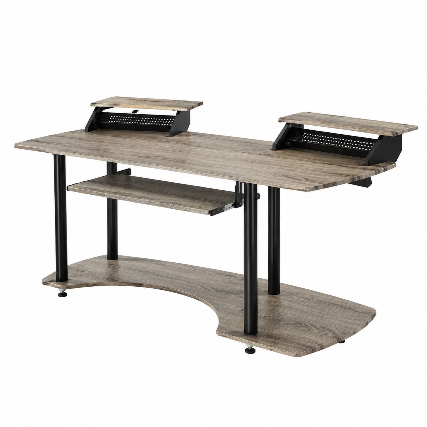 Wood and Metal Studio Desk with Elevated Platforms