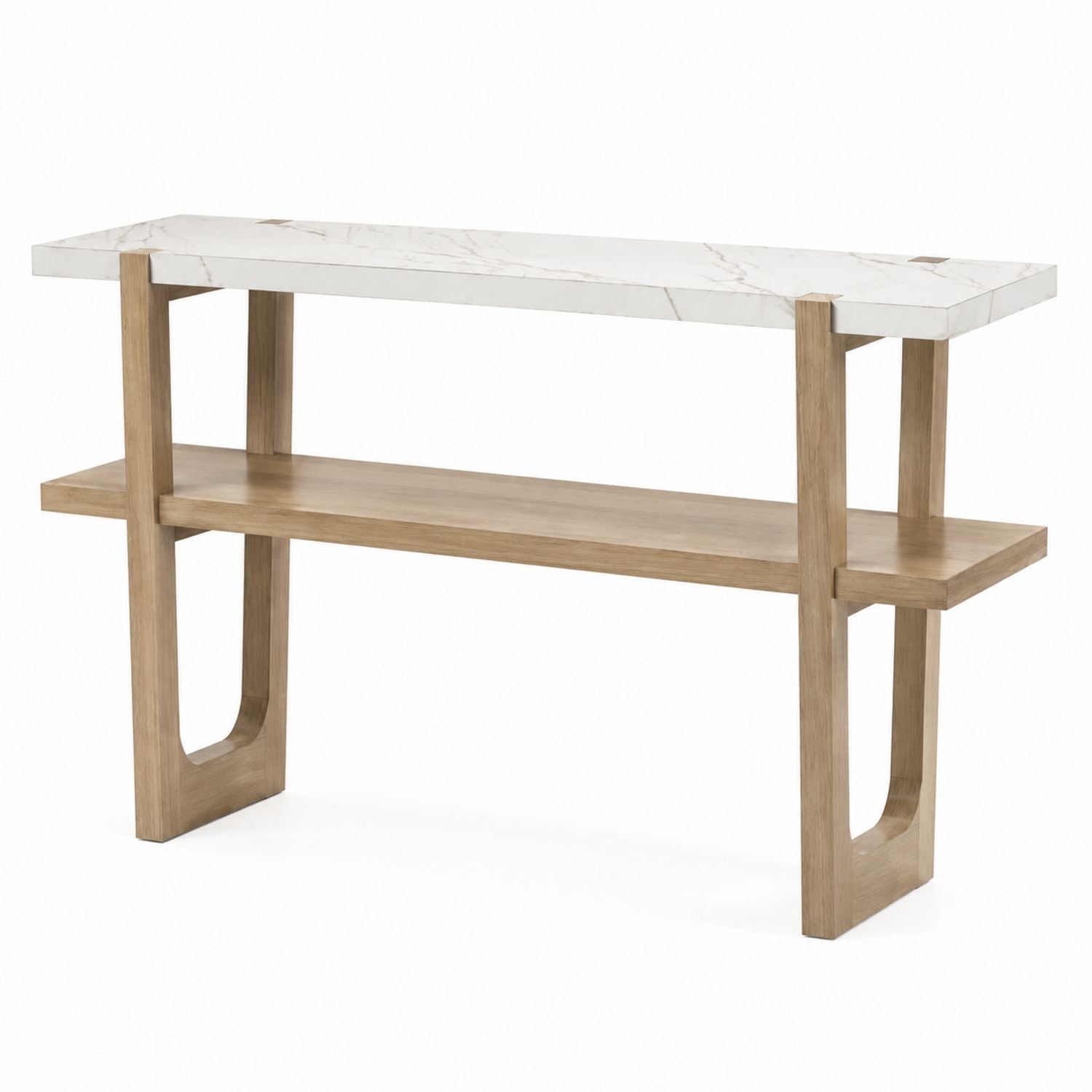 Marble Top Console Table with Wood Frame, 2-Tier, 120x40x80 cm