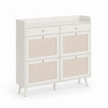 White MDF Dresser with Rattan Front Drawers 115cm Height