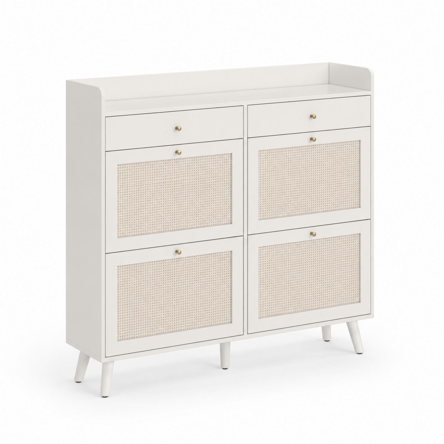 White MDF Dresser with Rattan Front Drawers 115cm Height