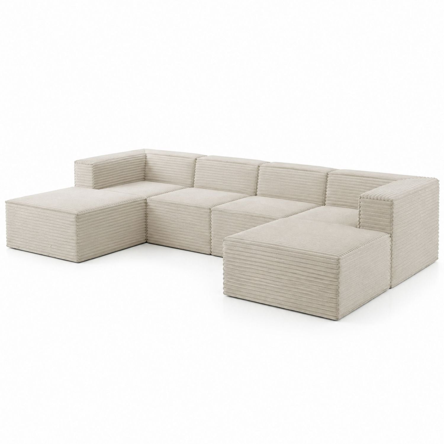 Beige Corduroy Modular Sectional Sofa Set
