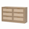 Oak Wood Dresser with Cane 6-Drawer Natural Brown
