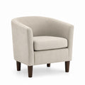 Fabric Barrel Chair with Wooden Legs, Beige, 29.5x28x30 inches