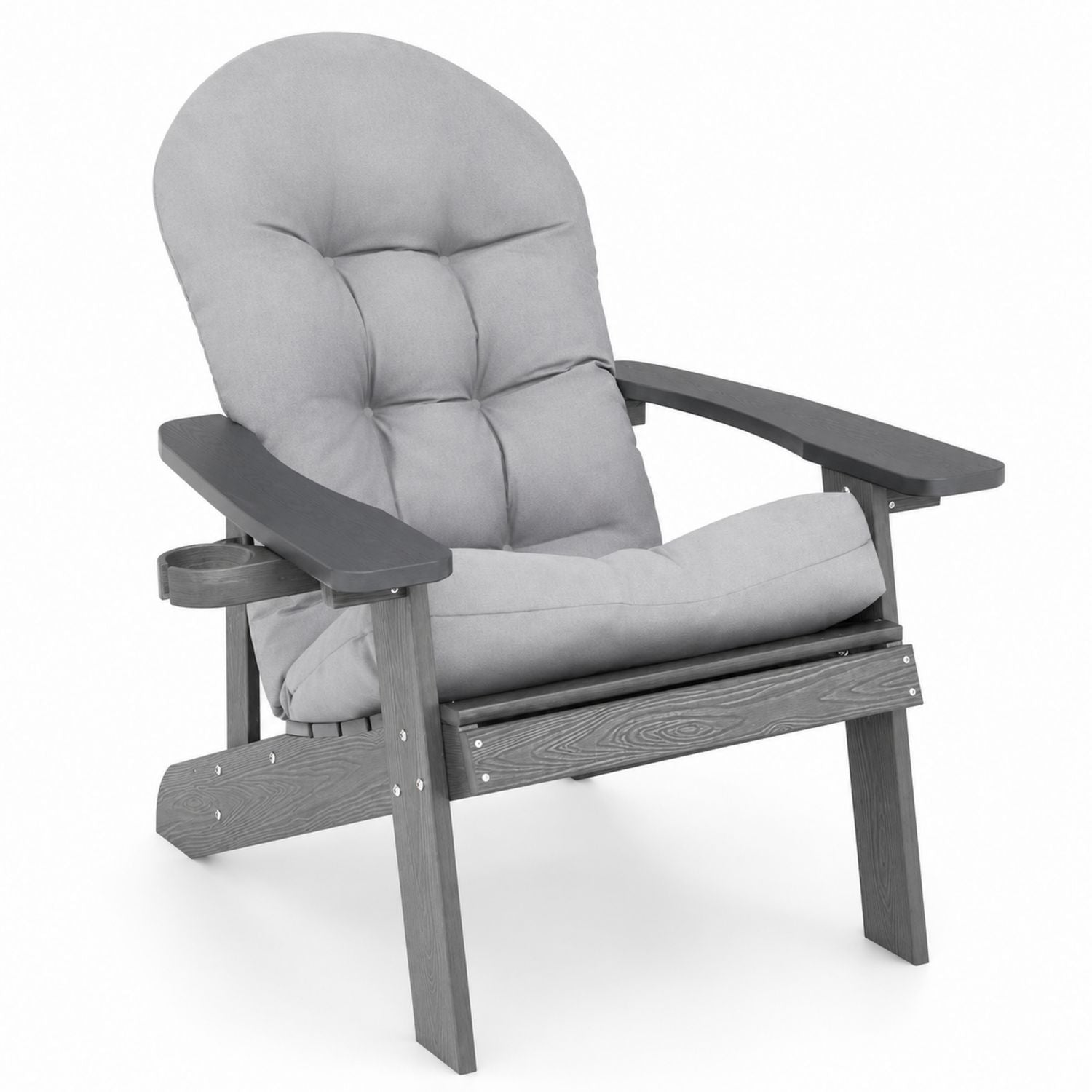 Outdoor Wooden Adirondack Chair with Polyester Cushion, Gray