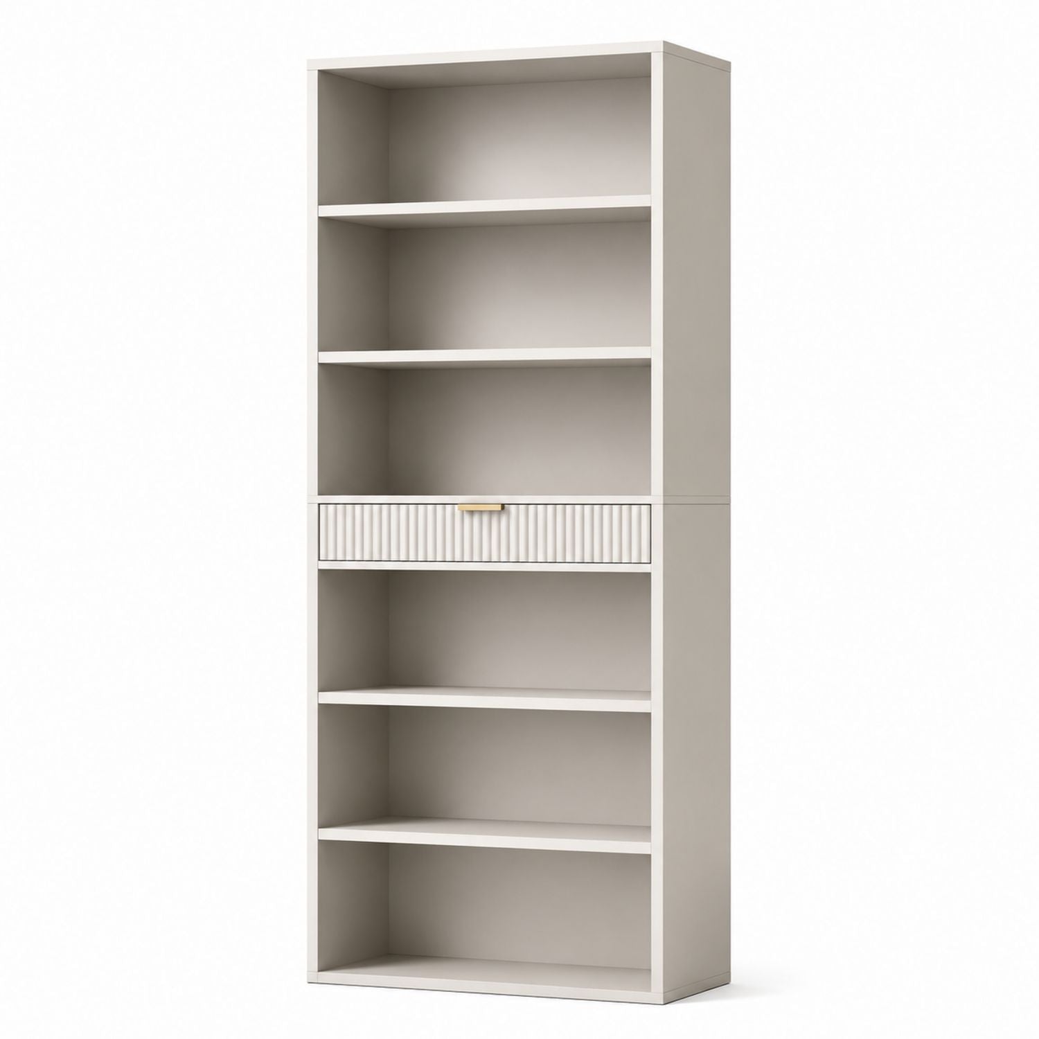 Tall Engineered Wood Bookcase with Drawer Off-White 5 Shelves 180cm