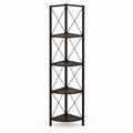 Corner Metal and MDF Wood 5-Shelf Bookcase Brown 180cm